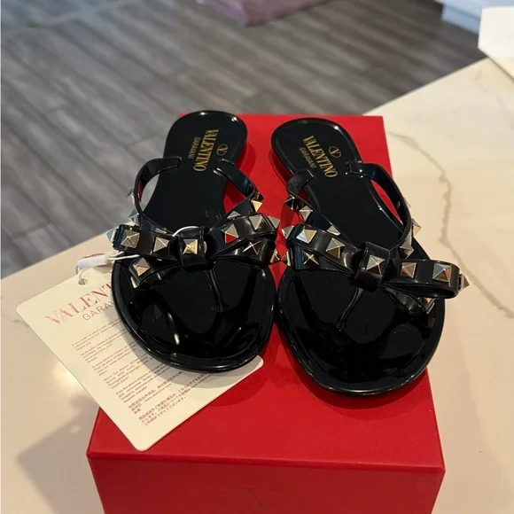 Valentino Garavani Black Studded Sandals - Picture 1 of 4